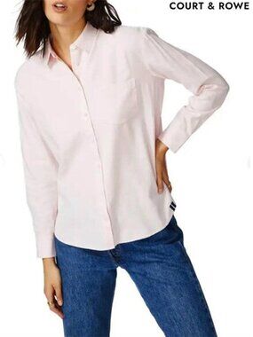 COURT & ROWE LOGO EMBROIDERED COTTON/MODAL CHAMBRAY PINK BUTTON-UP SHIRT. SIZE M